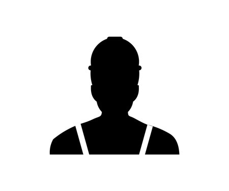 Industrial worker in safety equipment logo design. Engineer, Safety Uniform and Hard Hat vector design and illustration.のイラスト素材