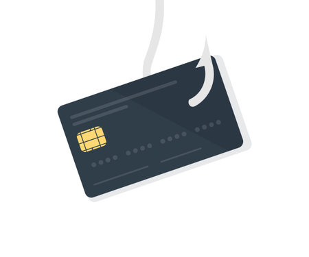 Credit card phishing - piles of credit cards with a fish hook logo design. Safe online banking, cyber attack, network data security, secure bank vector design and illustration.のイラスト素材