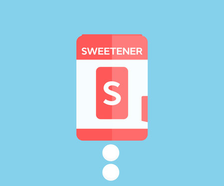 Box sweetener adding tablets logo design. Sugar, zucker, sugar cubes. Sweetener container vector design and illustration.のイラスト素材