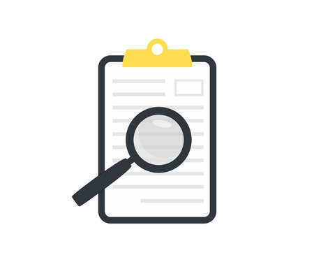 Agreement document check logo design. Suitable for design element of contractual consulting service and legal aid. Notary magnifier paper vector design and illustration.のイラスト素材