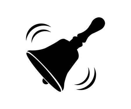 School bell with wooden handle icon. Symbol of notification or school. School bell in simple style, Back to school concept, hand drawn sketch vector design and illustration.のイラスト素材