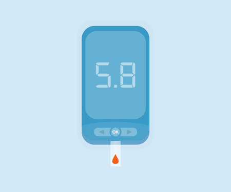 Glucometer, checking blood sugar level logo design. Test Blood Glucose For Diabetes Use as Medicine, diabetes, glycemia, health care concept vector design and illustration.のイラスト素材