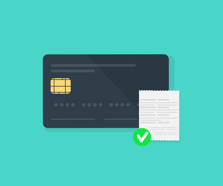 Audit payment of invoice bill verified, financial accounting completed logo design. Evaluation check mark, valid transaction pay, authorized money transfer vector design.のイラスト素材