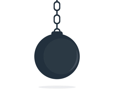 Wrecking ball destroys wall logo design. Demolition sphere hanging on chains. Ball construction equipment maintenance tool vector design and illustration.のイラスト素材