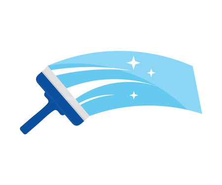 Ð¡leaning window with squeegee and wiper logo design. Rubber squeegee cleans a soaped window and clears. Ð¡oncept for tranparency or spring cleaning vector design and illustration.のイラスト素材