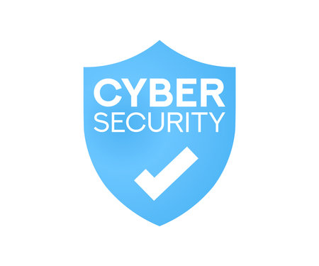 Cyber security concept logo design. Shield protection, abstract security digital technology background. Protection mechanism and system privacy vector design and illustration.のイラスト素材