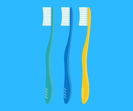 Many colored toothbrushes logo design. Tooth care, set of toothbrushes on color background vector design and illustration.のイラスト素材