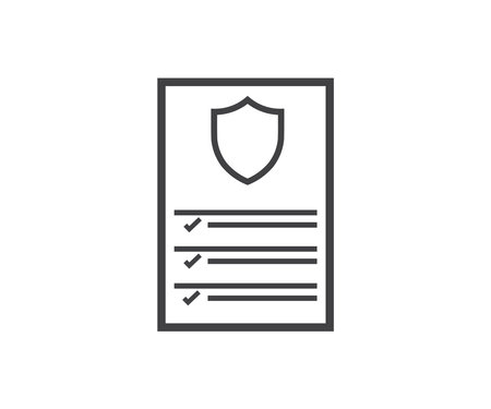 Insurance policy, document, business concept, data secure logo design. Examining insurance policy, vector design and illustration.のイラスト素材