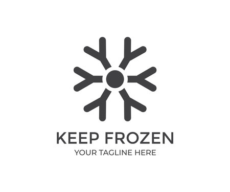 Keep frozen, frozen food, frozen product packaging logo design. Sticker with snowflake and thermometer. Storage in refrigerator and freezer vector design and illustration.のイラスト素材