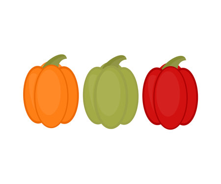 Set of colored bell peppers, Sweet red, green, orange peppers logo design. Fresh Peppers, Peppers icon, Farmer's Market vector design and illustration.のイラスト素材