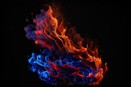Abstract Red and blue fire on balck background. fire sparks background. generative aiの素材
