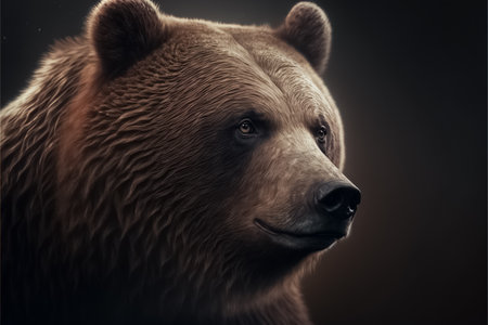 bear close up view. Wlld animal. Front view of brown bear isolated on black background. natural habitat. Big brown bear, kamchatka bear, ursus, grizzly bear. generative AIの素材