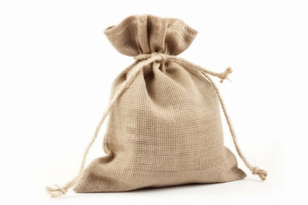 Tied burlap bag isolated on white background. organic material. Textile - burlap sack. generative aiの素材