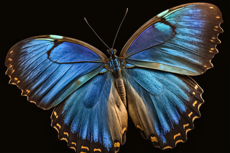 Beautiful butterfly closeup on black background. generative AIの素材