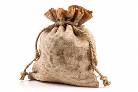 Tied burlap bag isolated on white background. organic material. Textile - burlap sack. generative aiの素材