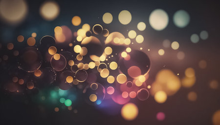 Abstract defocused circular Colorful bokeh lights background. Overlapping glowing and twinkling spots. Blurred circle shapes. generative aiの素材