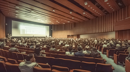 Business and entrepreneurship symposium. Group of people in audience listening to speaker. Rear view sitting people in the audience.の素材