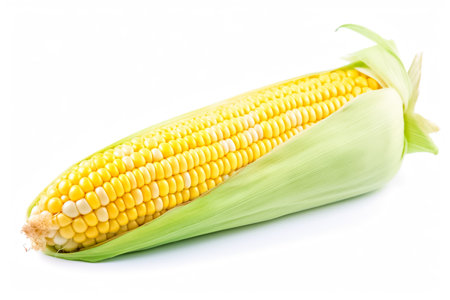 Single ear of corn isolated on white background. Corncobs or corn ears isolated on white background. generative aiの素材