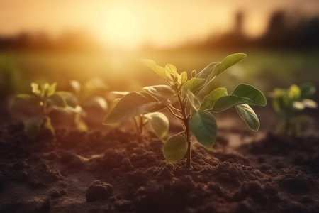 Beautiful young coffee plantation. Plant coffee tree Growing Coffee. generative aiの素材