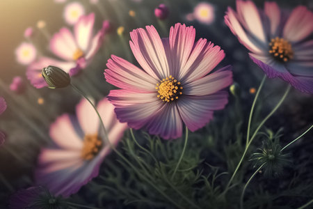 Cosmos flowers blooming. Cosmos flower in the field. generative aiの素材