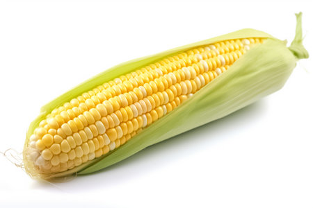 Single ear of corn isolated on white background. Corncob or corn ears isolated on white background. generative aiの素材