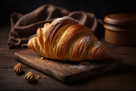 Tasty french croissants for breakfast on a wooden board. Good morning concept - Freshly baked croissants. generative aiの素材