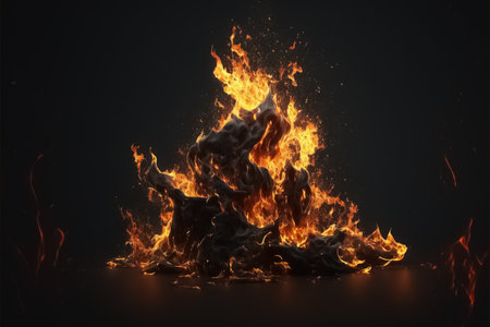 Background of fire, fire flames, blazing on black background.の素材