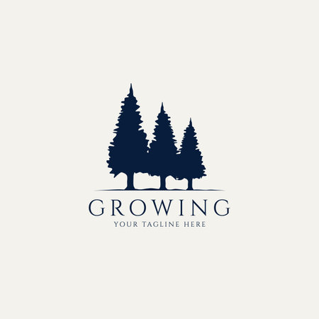growing pine minimalist logo design illustration, pine trees silhouette vector graphic templateのイラスト素材