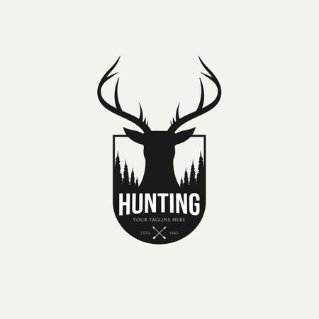 deer head hunting logo badge template vector illustration design. vintage classic hunter logo conceptのイラスト素材