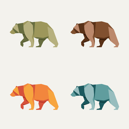 set of grizzly bear simple low poly vector logo illustration design template. modern minimalist logo conceptのイラスト素材