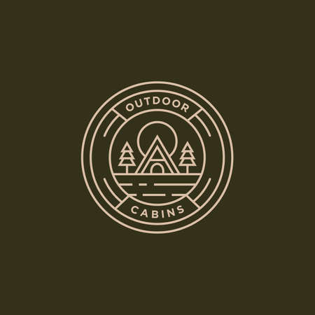 outdoor cabins adventure minimalist line art logo template vector illustration design. simple modern adventure logo conceptのイラスト素材