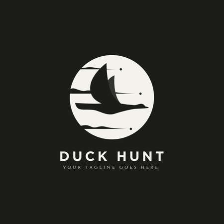 duck hunt minimalist silhouette logo template vector illustration design. simple modern hunting club logo conceptのイラスト素材