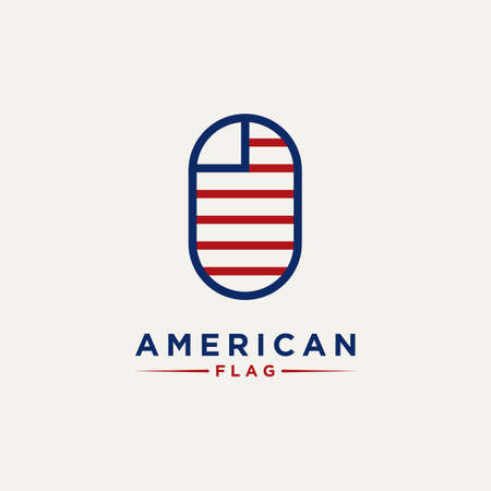 abstract minimalist american flag line art logo icon template vector design illustrationのイラスト素材