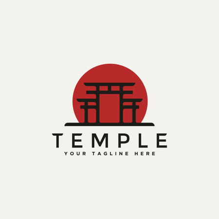 temple traditional landmark logo vector illustration design. simple asian buddhist culture building logo conceptのイラスト素材