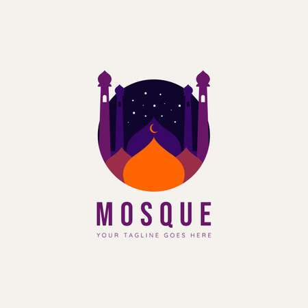 flat islamic mosque simple logo template vector illustration design. minimalist modern islamic, muslim logo conceptのイラスト素材