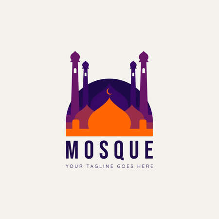 minimalist mosque flat logo template vector illustration design. simple modern ramadan logo conceptのイラスト素材