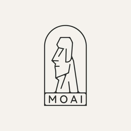 moai sculpture emblem minimalist line art logo template vector illustration design. simple modern chilean landmark outline logo conceptのイラスト素材