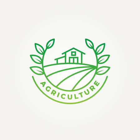 agriculture barn minimalist line art badge template vector illustration design. simple modern farm, harvest, ecology emblem  conceptのイラスト素材
