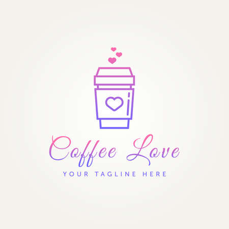 coffee love minimalist line art icon logo template vector illustration design. simple modern cafe, restaurant, feminine logo conceptのイラスト素材