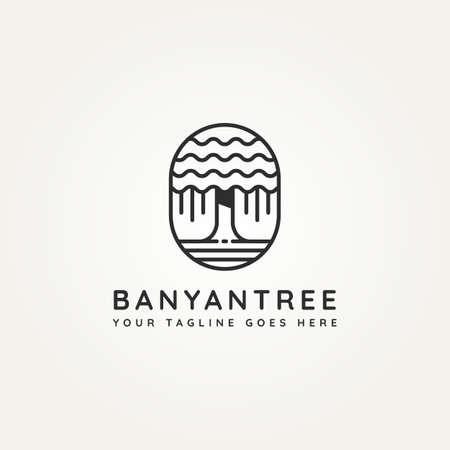 banyan tree minimalist line art icon   badge template vector illustration design. simple minimalist environment, nature, ecology emblem  concept inspirationのイラスト素材