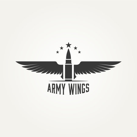 Army wings badge with bullet and star logo icon template vector illustration design. military, navy, air force emblem logo conceptのイラスト素材