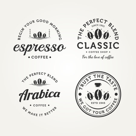 set of vintage retro coffee badge logo vector illustration design. classic bar, restaurant, cafe bundle emblem logo conceptのイラスト素材