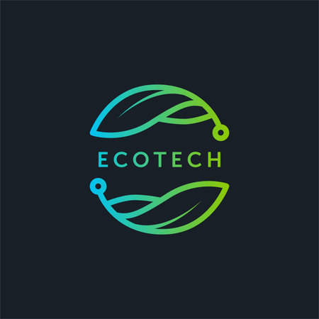 biotechnology line art logo design. ecological technology with leaf circle symbol line art badge...