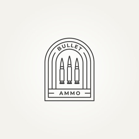 bullet ammunition simple line art badge emblem logo template vector illustration designのイラスト素材
