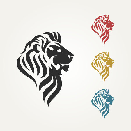 set of lion's head with different color logo template vector illustration design. premium tattoo, esport, mascot icon logo conceptのイラスト素材