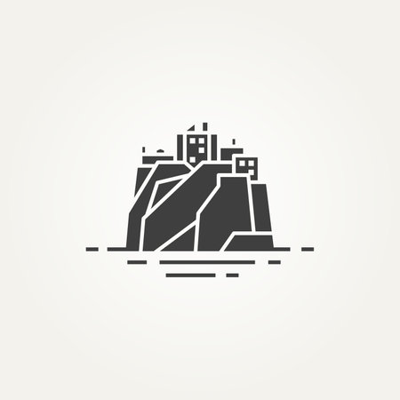 stone castle logo icon template vector illustration design. dunnottar castle in Scotland on a rock above the seaのイラスト素材