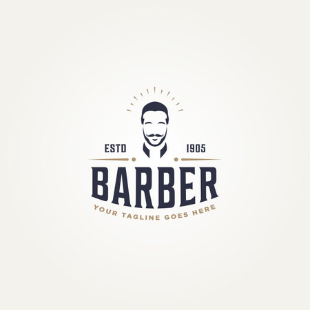 vintage retro barbershop typography logo template vector illustration design. classic hairdressing salon logo conceptのイラスト素材