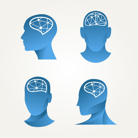 set of artificial intelligence brain technology icon logo template vector illustration design. modern human smart technology logo conceptのイラスト素材