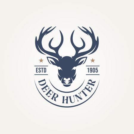 vintage classic antler deer head hunting icon logo template vector illustration design. minimalist hunting, wildlife, outdoors adventure logo conceptのイラスト素材