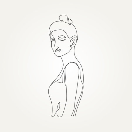 minimalist beauty woman continuous line drawing vector illustration designのイラスト素材